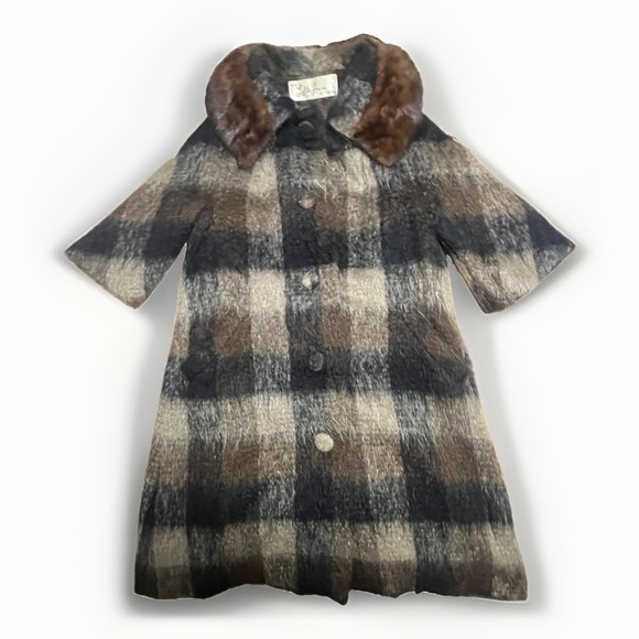 Lilli Ann Jackets & Blazers - VTG 50s 60s Lilli Ann Paris Mohair Wool Plaid Swing Coat Mink Fur Collar M L